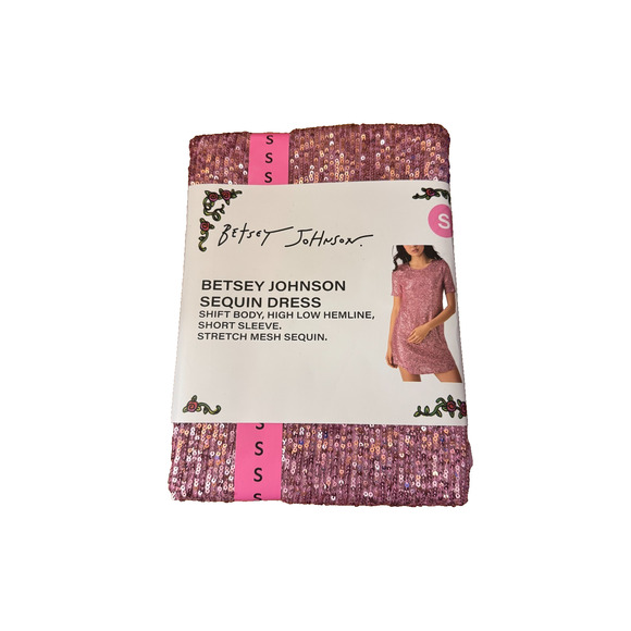 Betsey Johnson Dresses & Skirts - Betsey Johnson Dress Pink Sequin Shift S Short Sleeve Mini Glam Party JL48986W